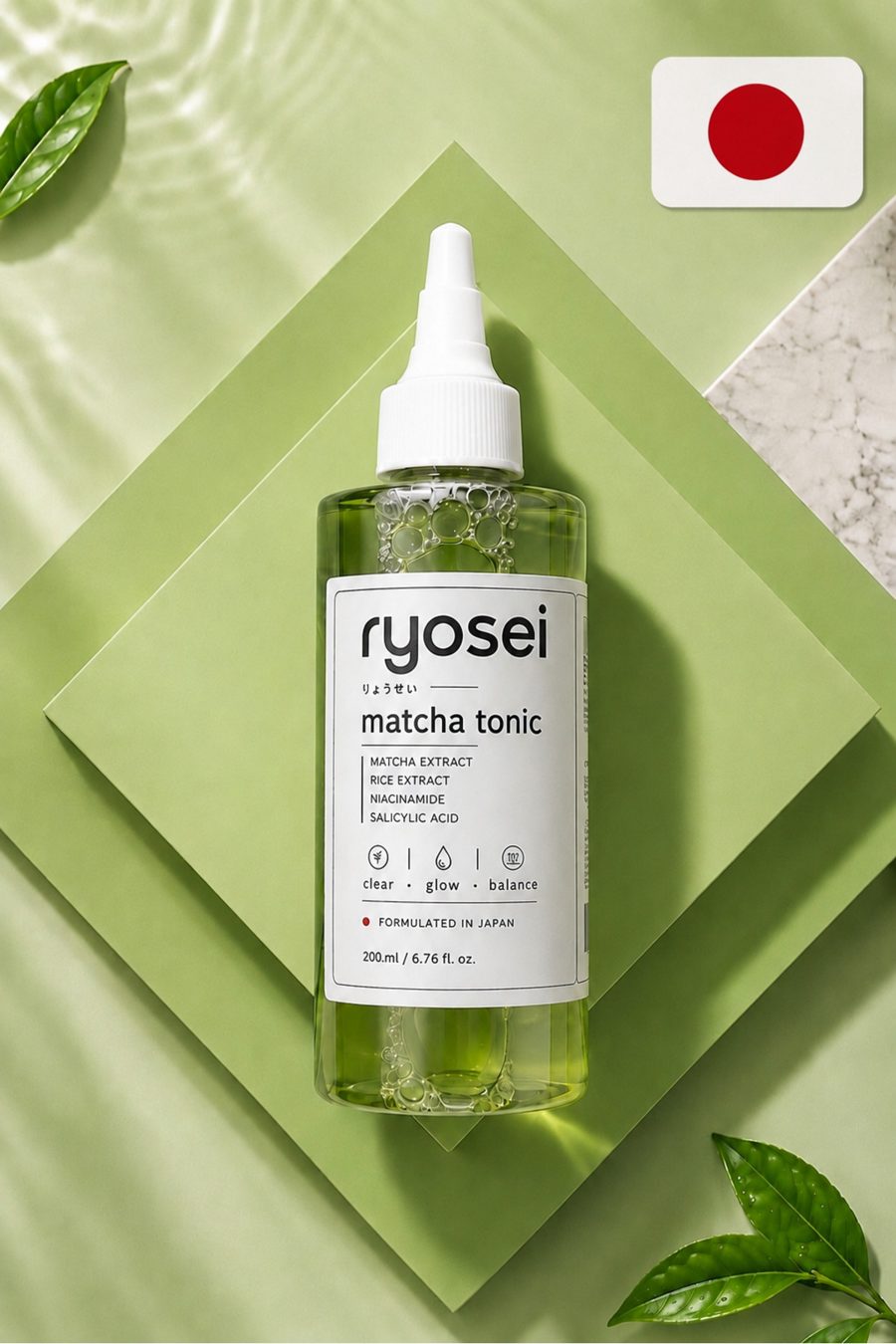 Ryosei Matcha Tonic içerikleri: matcha, pirinç, salisilik asit, niacinamide